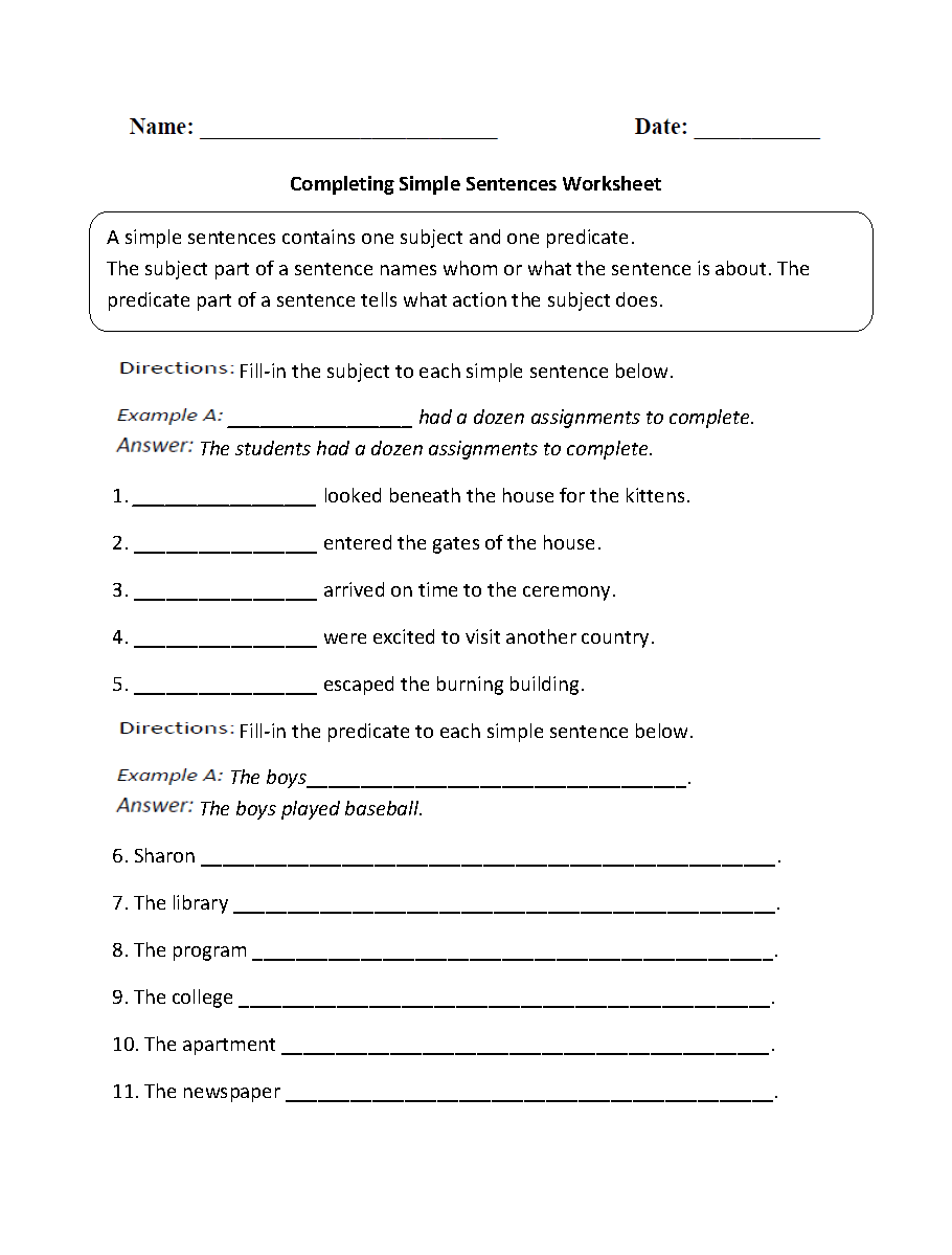 Sentences Worksheets Simple Sentences Worksheets Sentence Writing Worksheets Free Printables