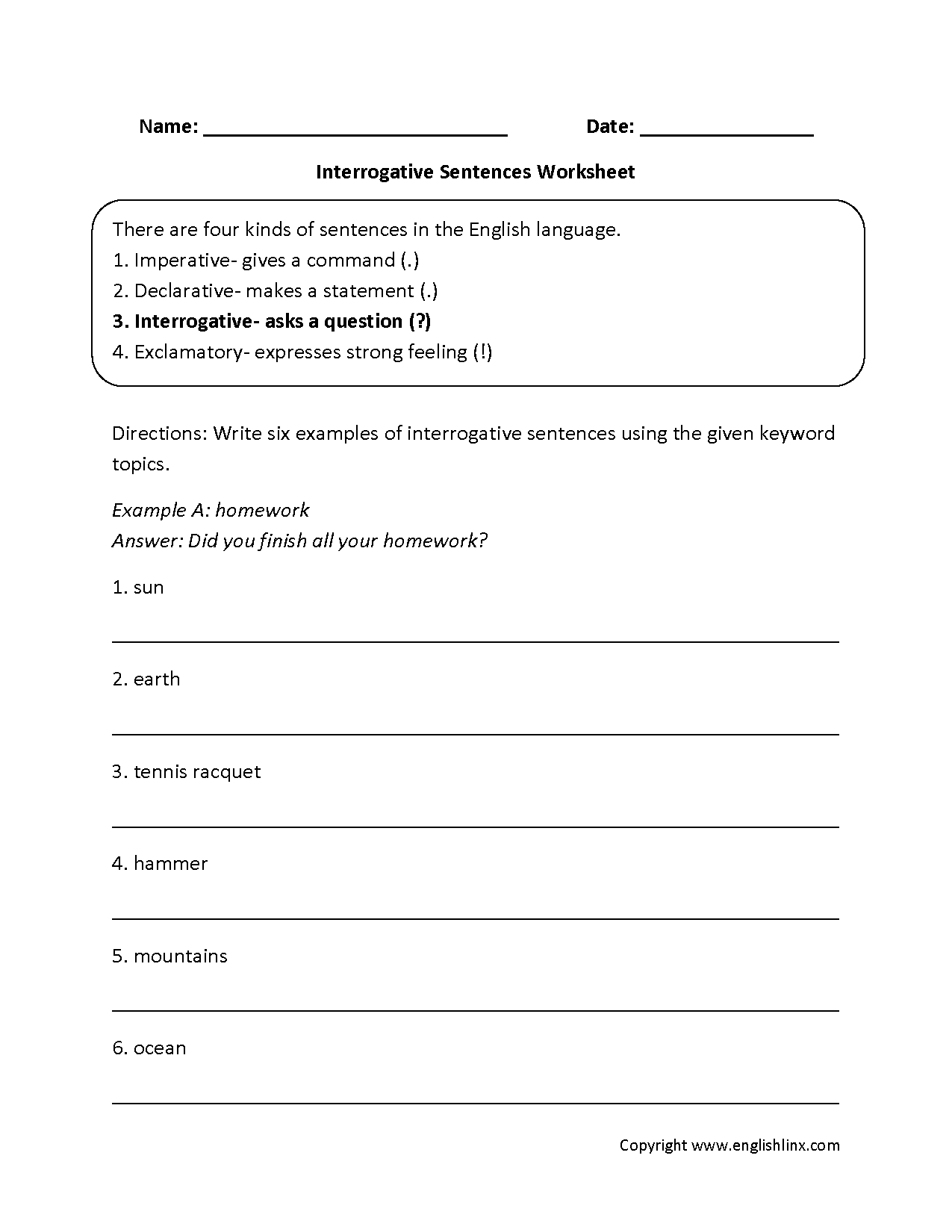 Sentences Worksheets Types Of Sentences Worksheets Sentences Worksheets Types Of Sentences Worksheets