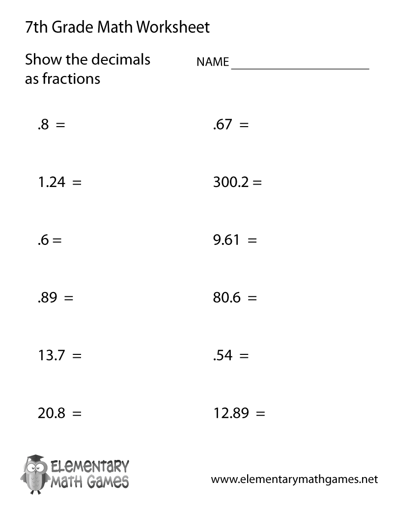 Seventh Grade Decimals Worksheet 7th Grade Math Worksheets