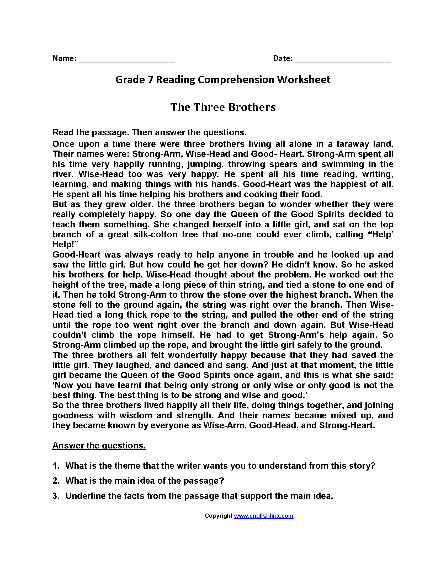 Seventh Grade Reading Worksheets Vocabulary Fluency Practice