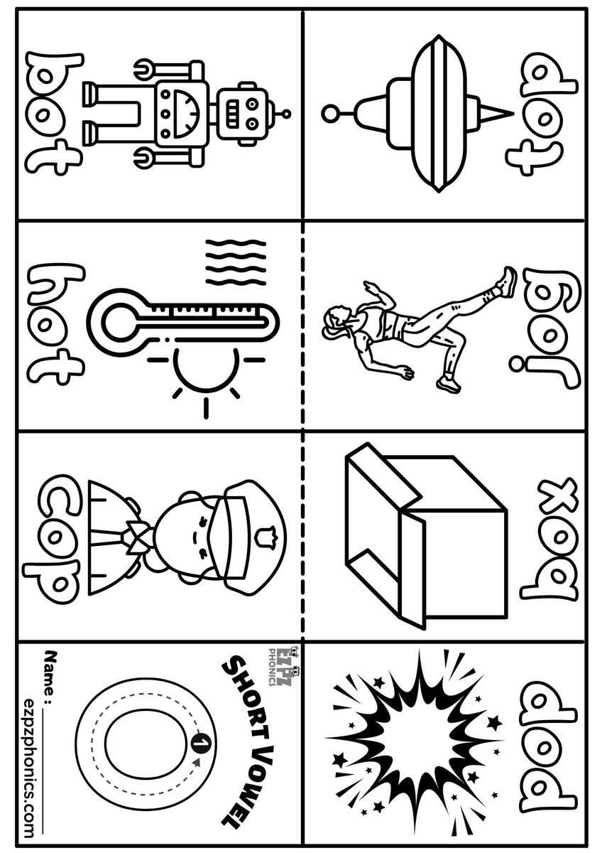 Short Vowel O Mini Coloring Book CVC Words 1 Ezpzphonics FREE Printable Short O CVC Words Cut And Paste Worksheets
