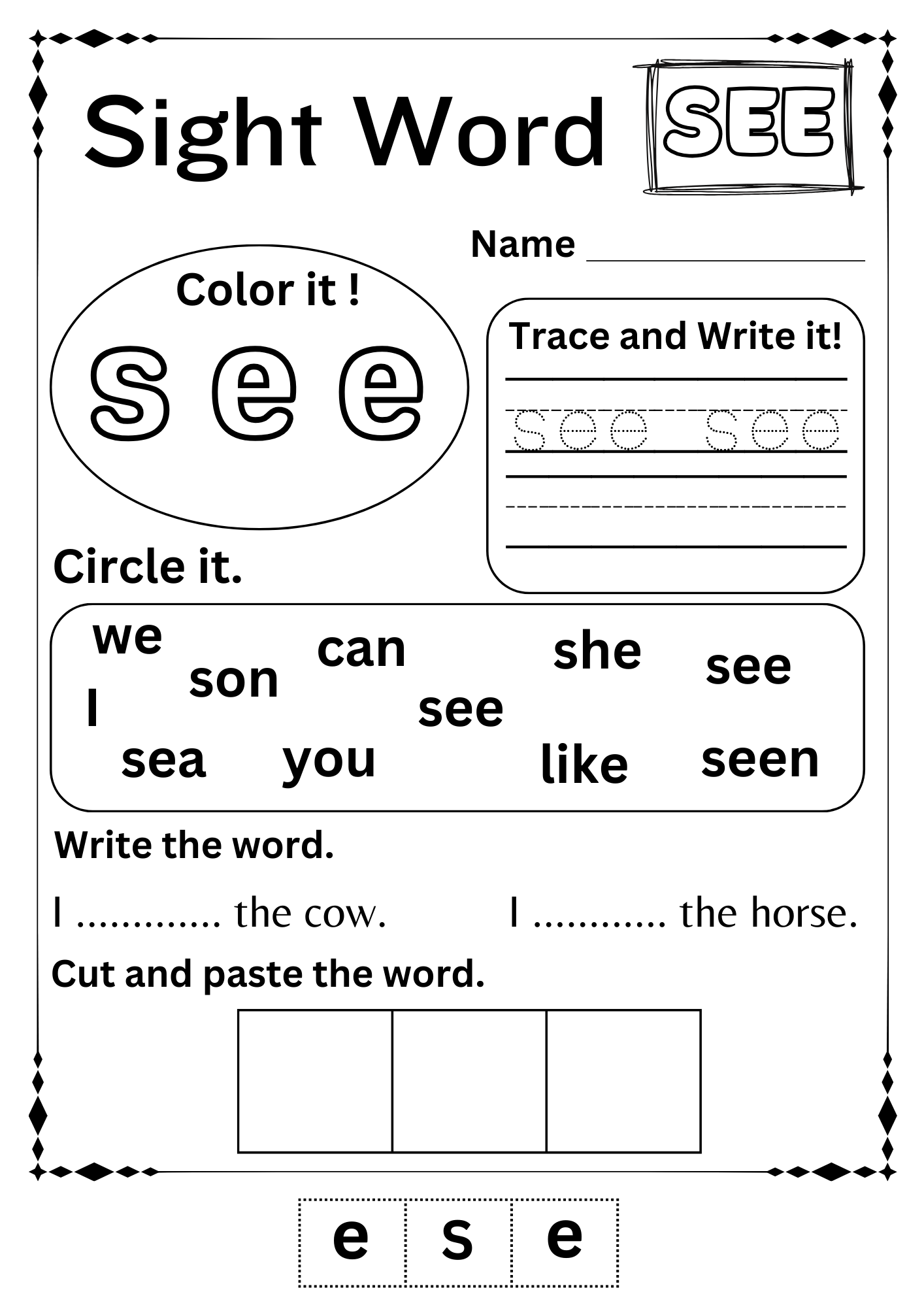 Sight Words Printable Activity Worksheets Made By Teachers
