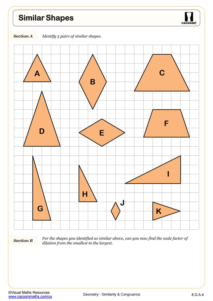 Similar Shapes Worksheet 8th Grade PDF Worksheets Cazoom Math