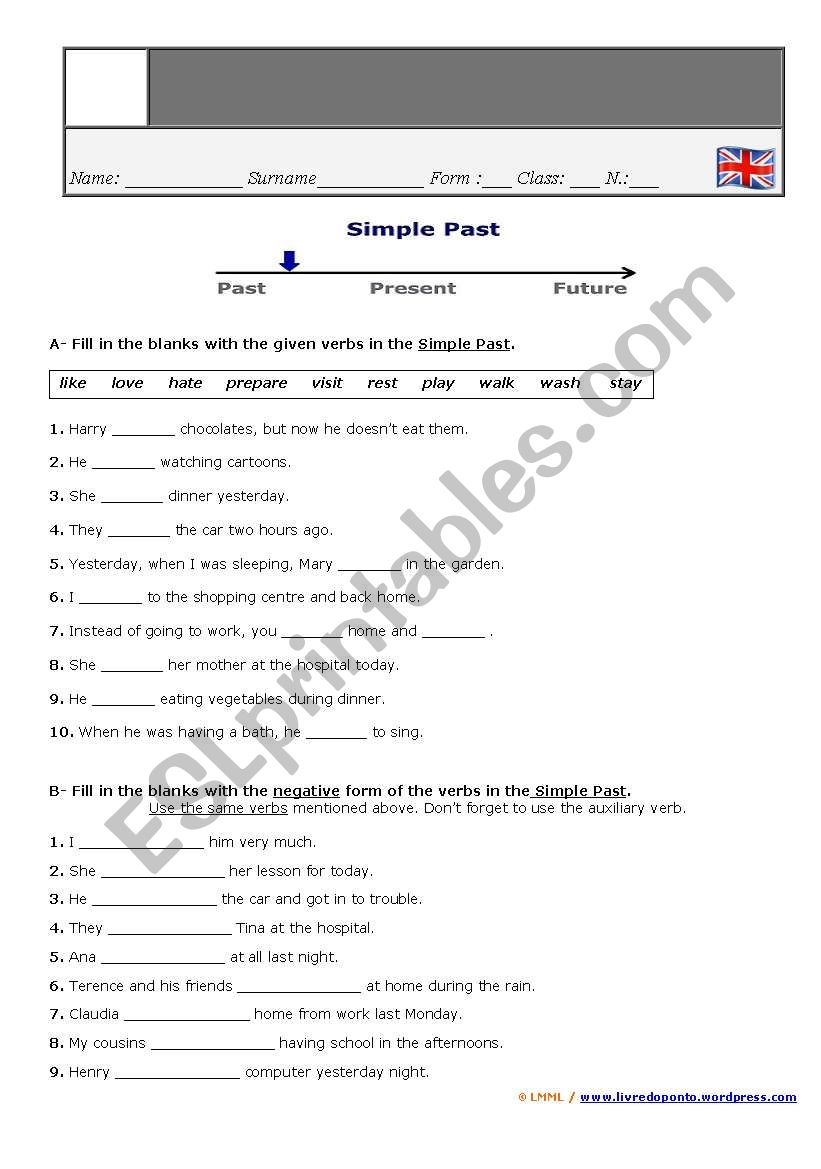 Simple Past Fill In Blanks ESL Worksheet By Esquematico