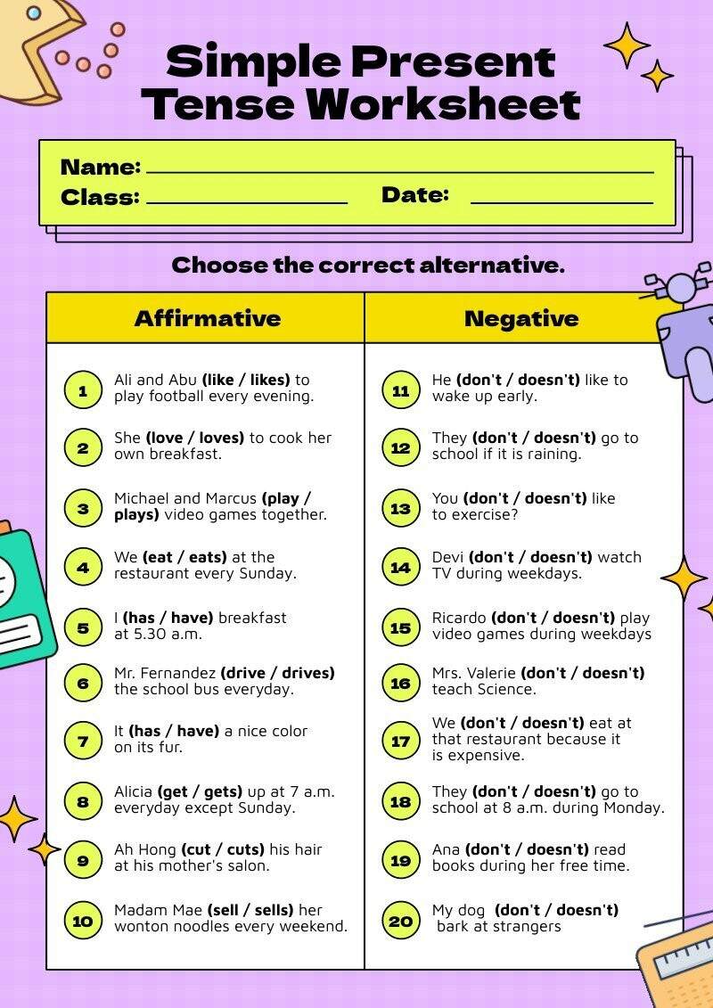 Simple Present Tense Worksheet Piktochart