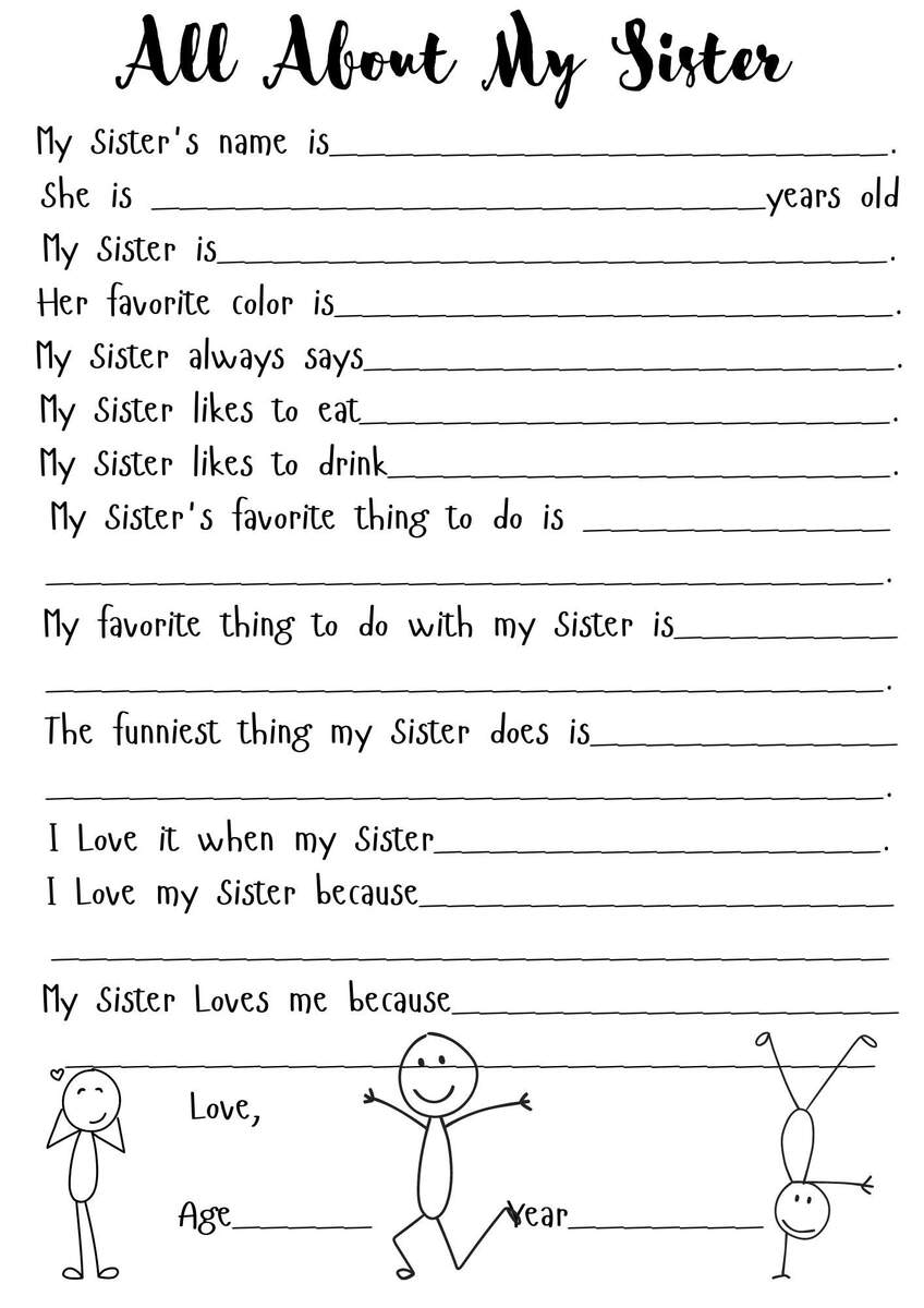 Sister Birthday Questionnaire All About My Sister Printable PDF Etsy
