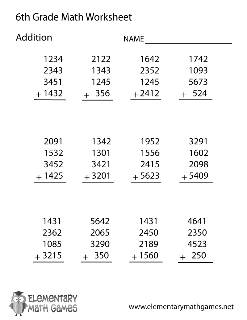 Sixth Grade Addition Worksheet 6th Grade Math Worksheets Printable PDF Worksheets Cazoom Math