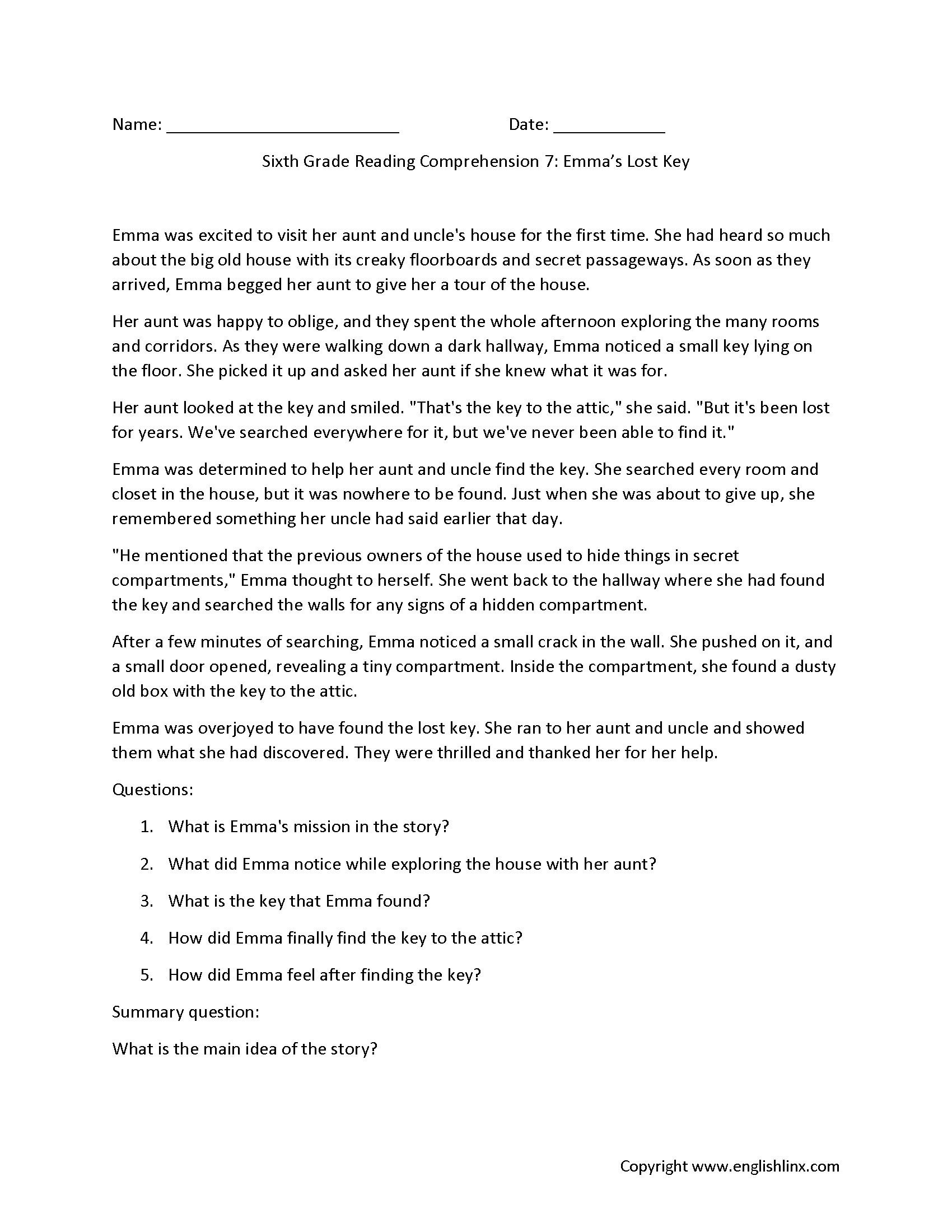 Sixth Grade Reading Comprehension Worksheets Free Printable 6th Grade Reading Passages Free Free Printable Reading Comprehension Worksheet For 6th Grade Download Free Free Printable Reading Comprehension Worksheet For 6th Grade Png Images Free Worksheets On Clipart Library
