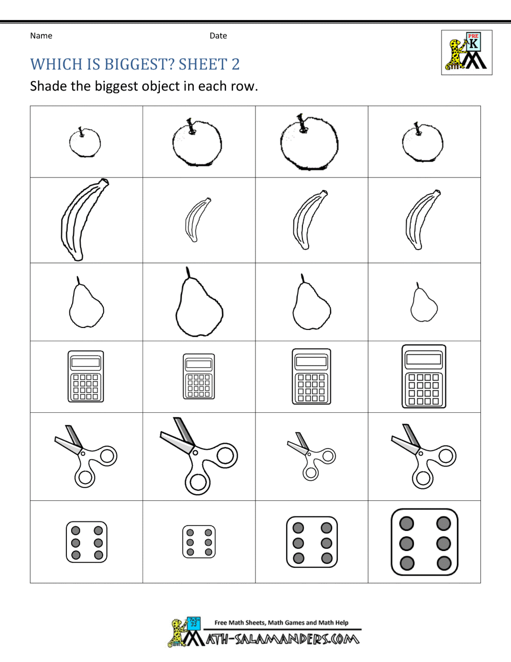Size Worksheets Bigger Smaller Or The Same Size Size Worksheets Bigger Smaller Or The Same Size