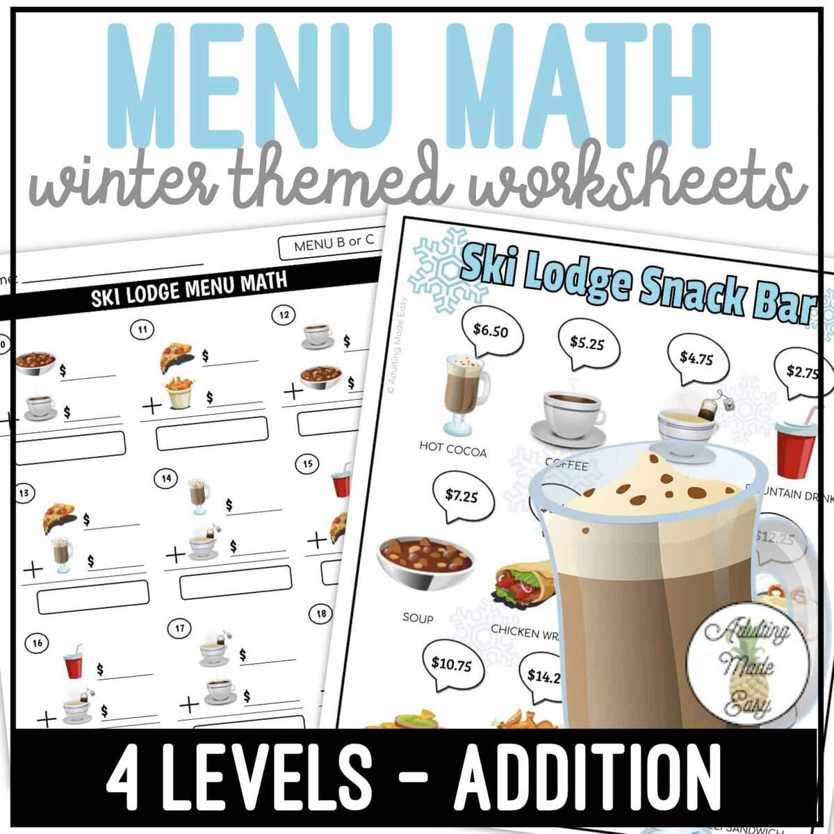 Ski Lodge Snack Bar Menu Math Addition Worksheets Ski Lodge Snack Bar Menu Math Addition Worksheets