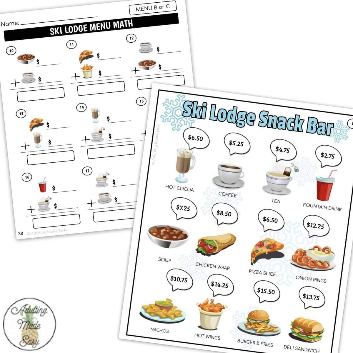 Ski Lodge Snack Bar Menu Math Addition Worksheets Ski Lodge Snack Bar Menu Math Addition Worksheets
