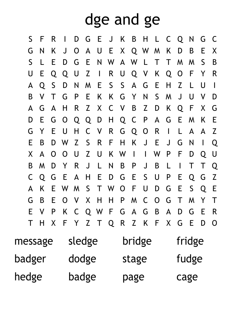Soft G Ge Dge Words Word Search WordMint