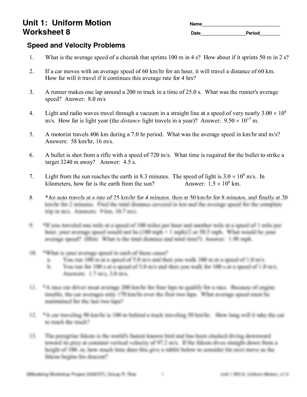 SOLUTION Speed Velocity Worksheet 2 Studypool Worksheets Library