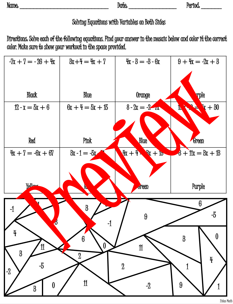 Solving Equations With Variables On Both Sides Coloring Activity TEK 8 8C Made By Teachers Solving Equations With Variables On Both Sides Coloring Activity TEK 8 8C Made By Teachers