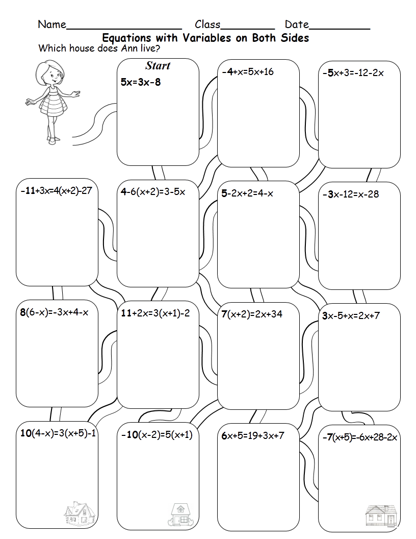 Solving Equations With Variables On Both Sides Maze Teaching Resources Solving Equations With Variables On Both Sides Maze Teaching Resources