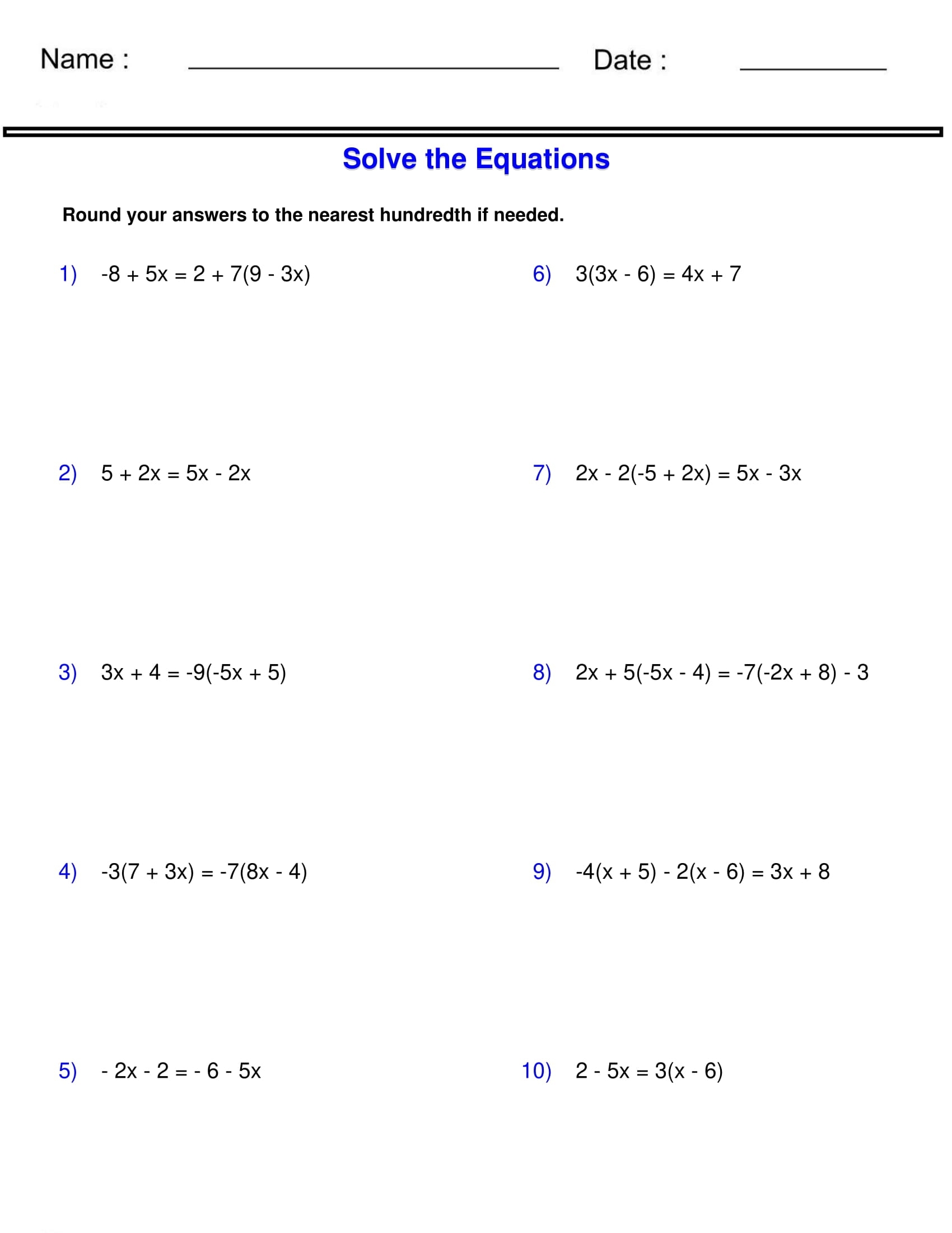 Solving Equations With Variables On Both Sides Worksheet Made By Teachers Solving Multi Step Equations Variables On Both Sides Notes Worksheets Library