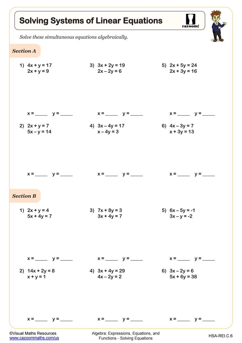 Solving Systems Of Linear Equations Worksheet Fun And Engaging Algebra I PDF Worksheets Cazoom Math Solving Systems Of Equations With Elimination And Graphically Level 3 Made By Teachers