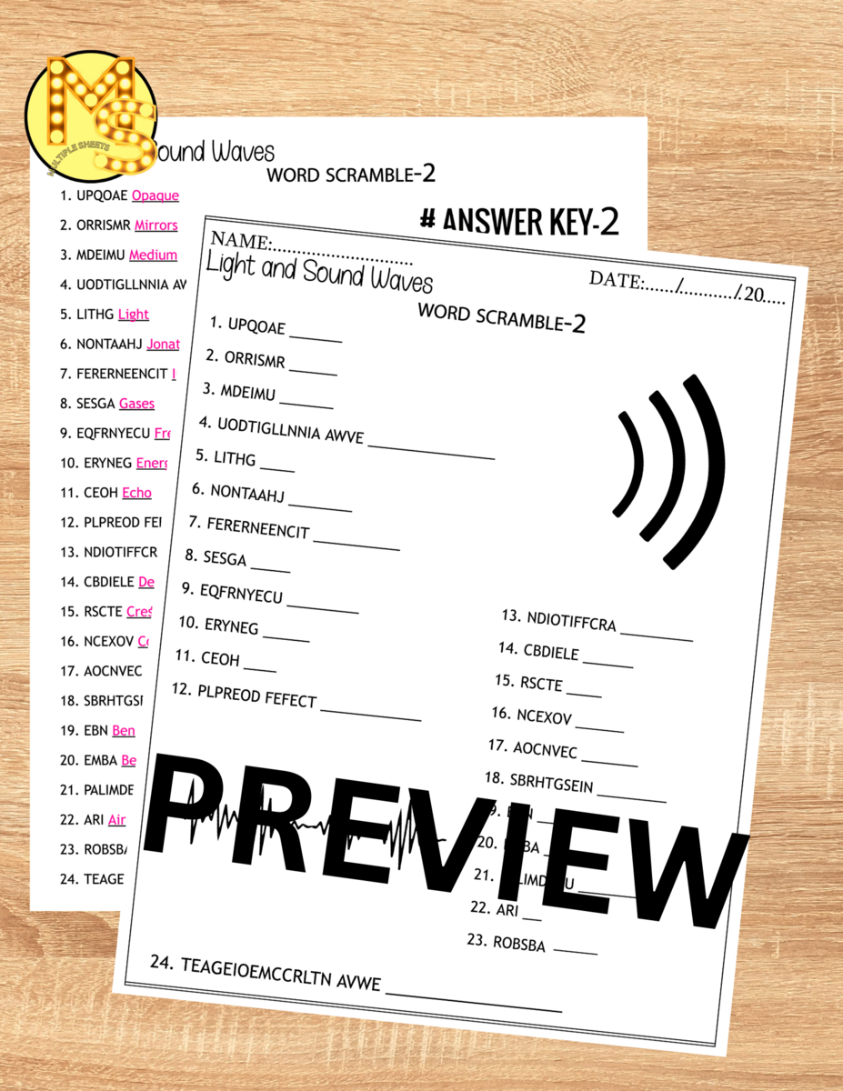 Sound And Light Waves Worksheets Crossword Word Scramble Word Search Made By Teachers