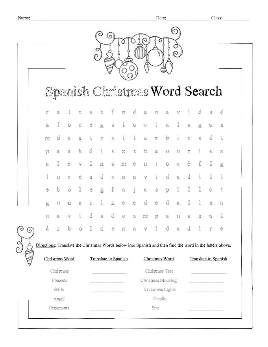 Spanish Christmas Word Search Worksheet Made By Teachers