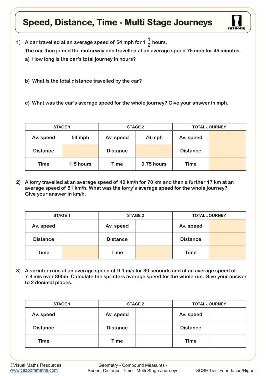 Speed Distance Time Multi Stage Journeys Worksheet Printable PDF Year 9 Year 10 And Year 11 Geometry Worksheet Speed Distance Time Multi Stage Journeys Worksheet Printable PDF Year 9 Year 10 And Year 11 Geometry Worksheet