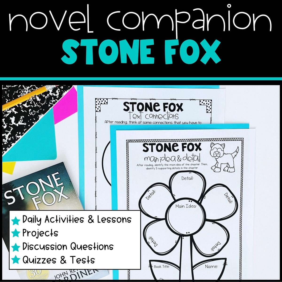 Stone Fox Novel Study Comprehension Questions Vocabulary And Worksheets Library Stone Fox Activities The Friendly Teacher