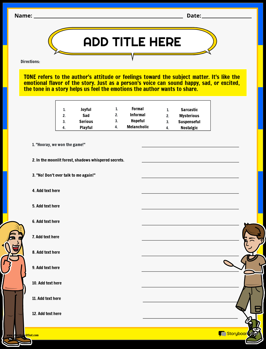 Storyboard That Free Tone And Mood Worksheets