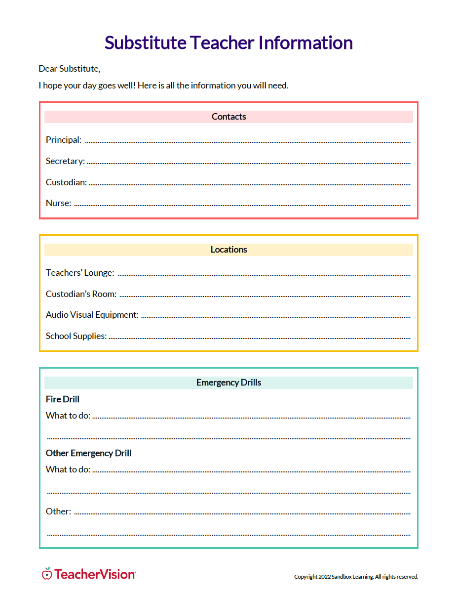 Substitute Teacher Plan Templates TeacherVision Substitute Teacher Activities For 1st 5th Grade In 2026 Teaching With Jodi Durgin And Company