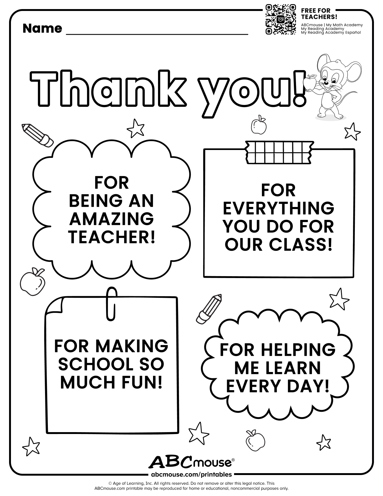 Teacher Appreciation Free Printable ABCmouse Teacher Appreciation Free Printable ABCmouse