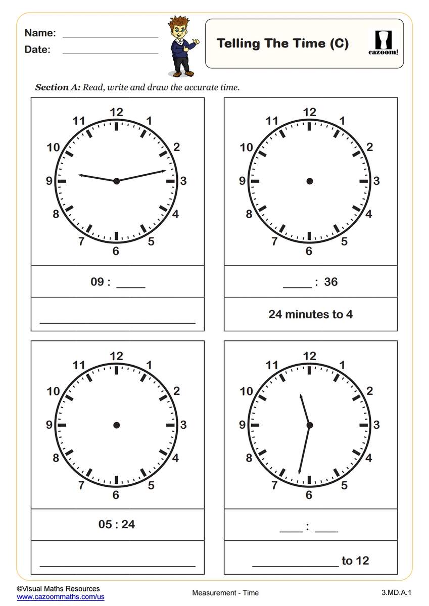 Telling The Time C Fun And Engaging 3rd Grade PDF Worksheets Cazoom Math Telling The Time C Fun And Engaging 3rd Grade PDF Worksheets Cazoom Math