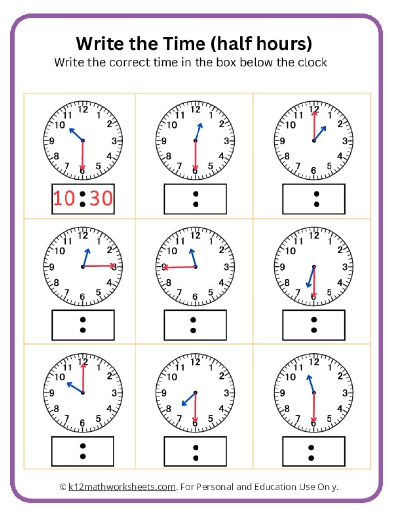 Telling Time Worksheets Free Telling Time To The Half Hour Worksheets Teach Prints