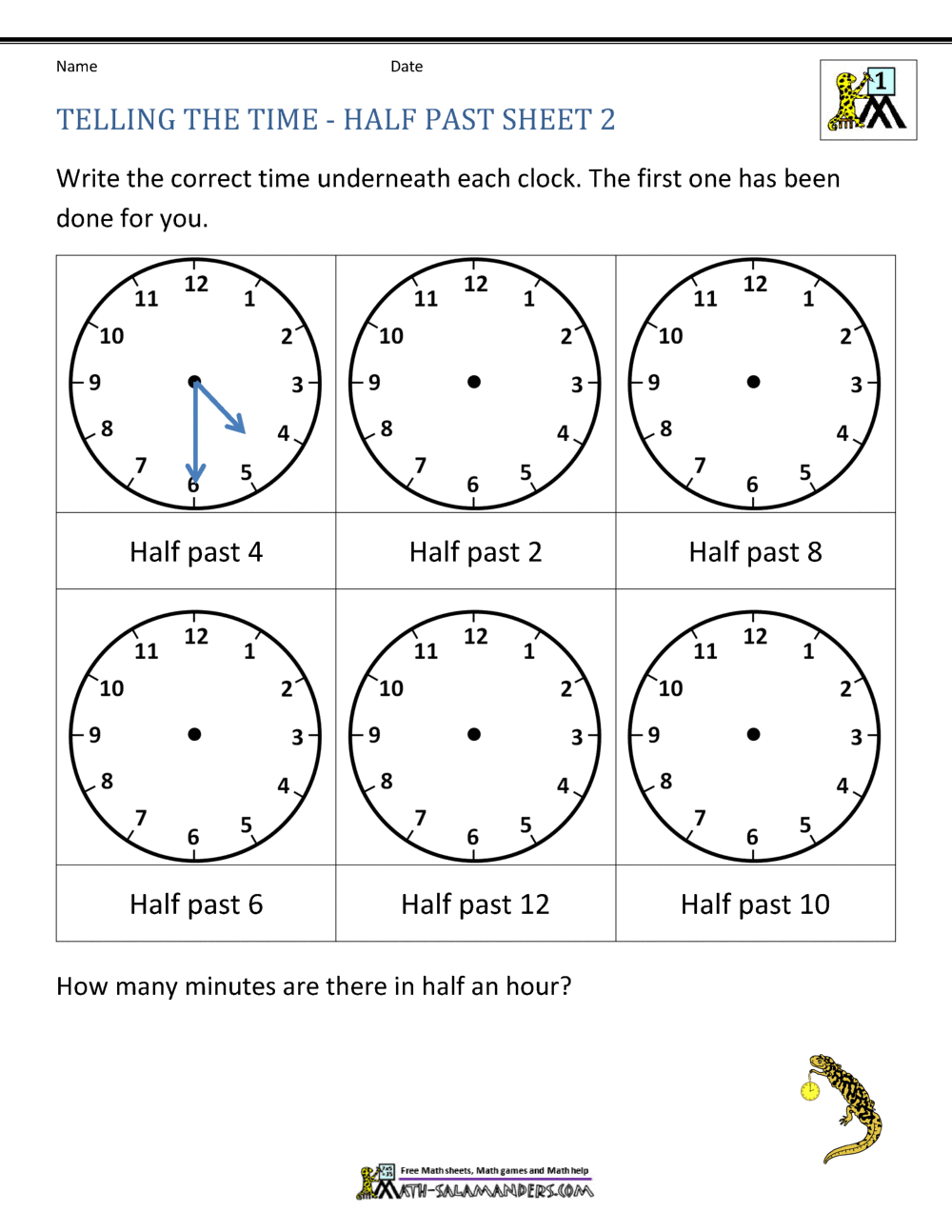 Telling Time Worksheets O Clock And Half Past