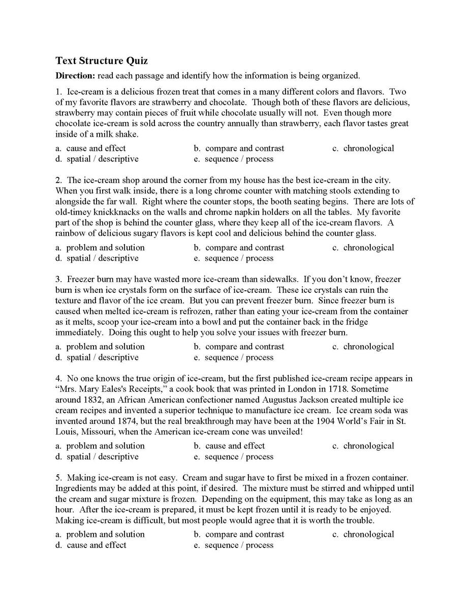 Text Structure Quiz 1 Reading Activity