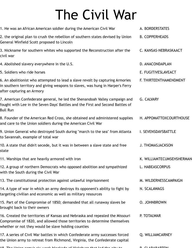 The Civil War Worksheet WordMint Worksheets Library The Civil War Worksheet WordMint Worksheets Library
