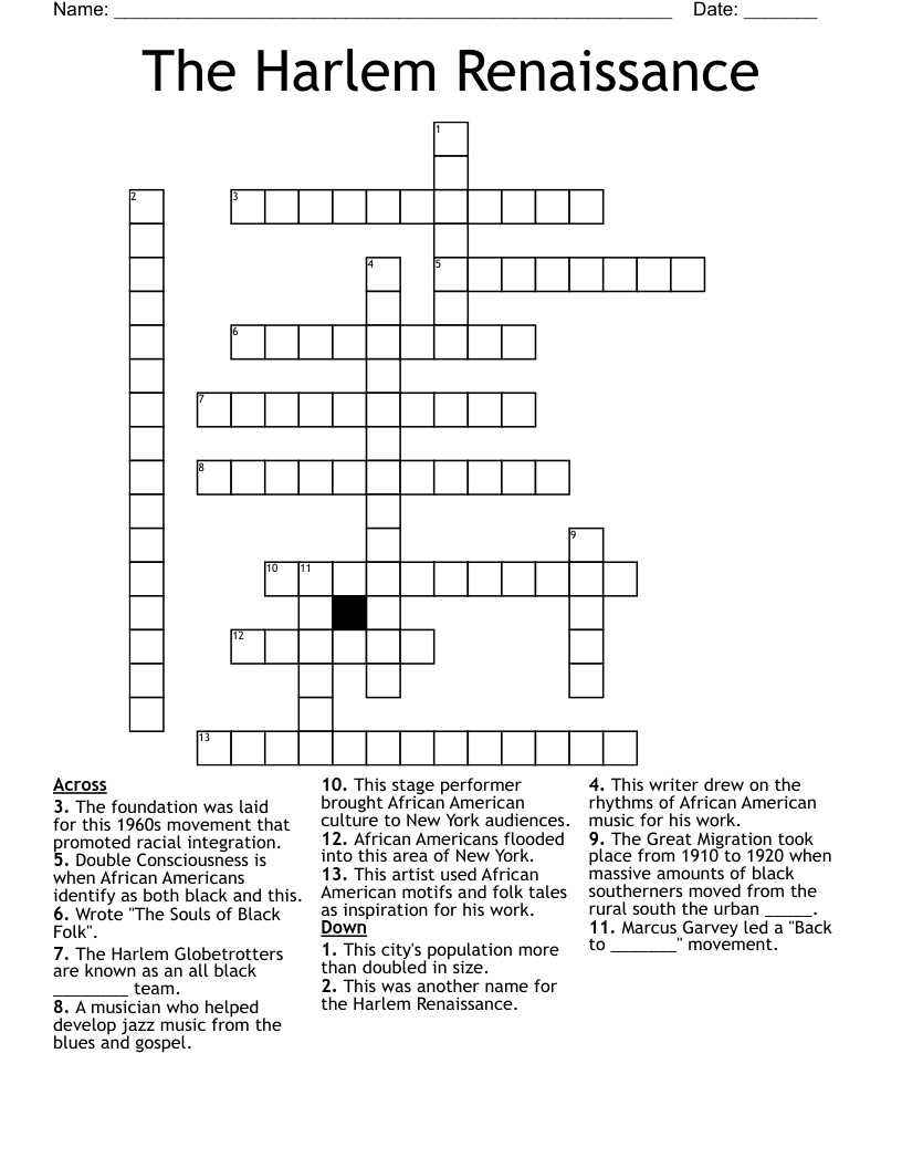 The Harlem Renaissance Crossword WordMint