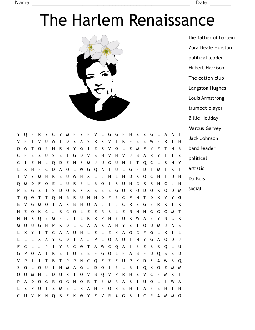 The Harlem Renaissance Word Search WordMint