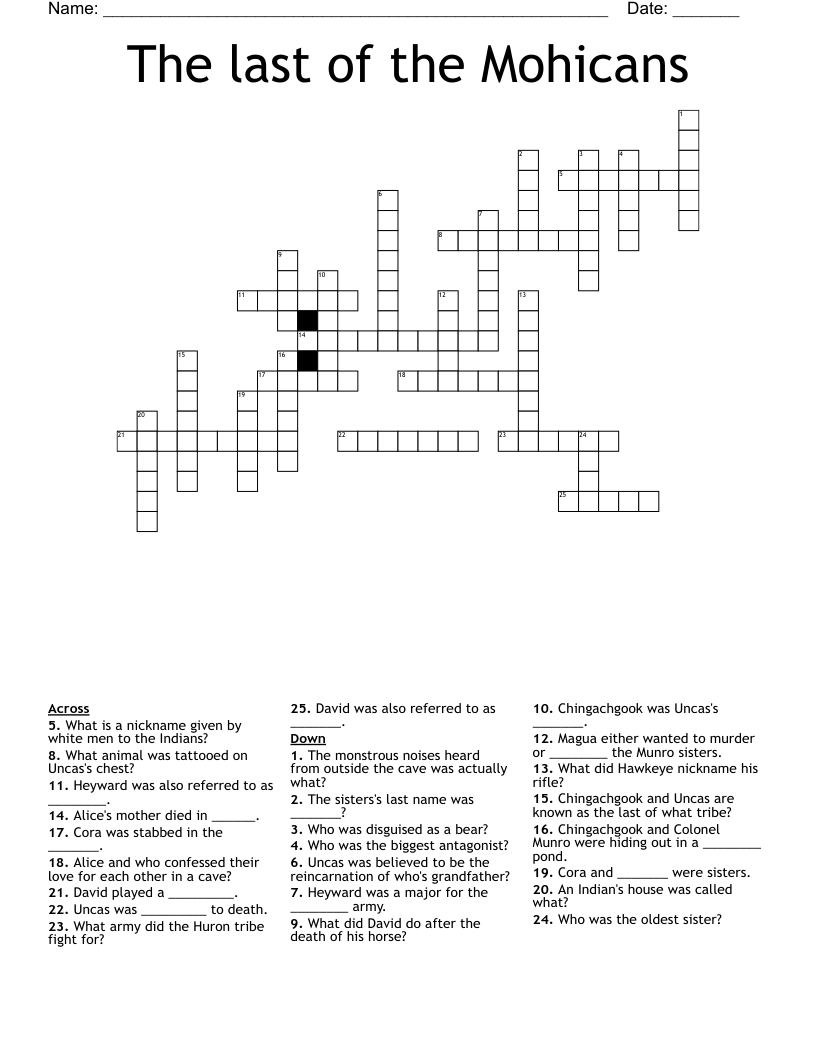 The Last Of The Mohicans Crossword WordMint The Last Of The Mohicans Crossword WordMint