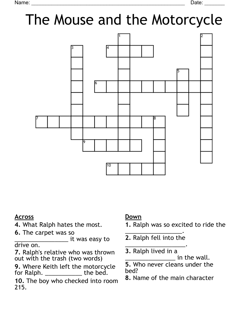 The Mouse And The Motorcycle Crossword WordMint The Mouse And The Motorcycle Crossword WordMint