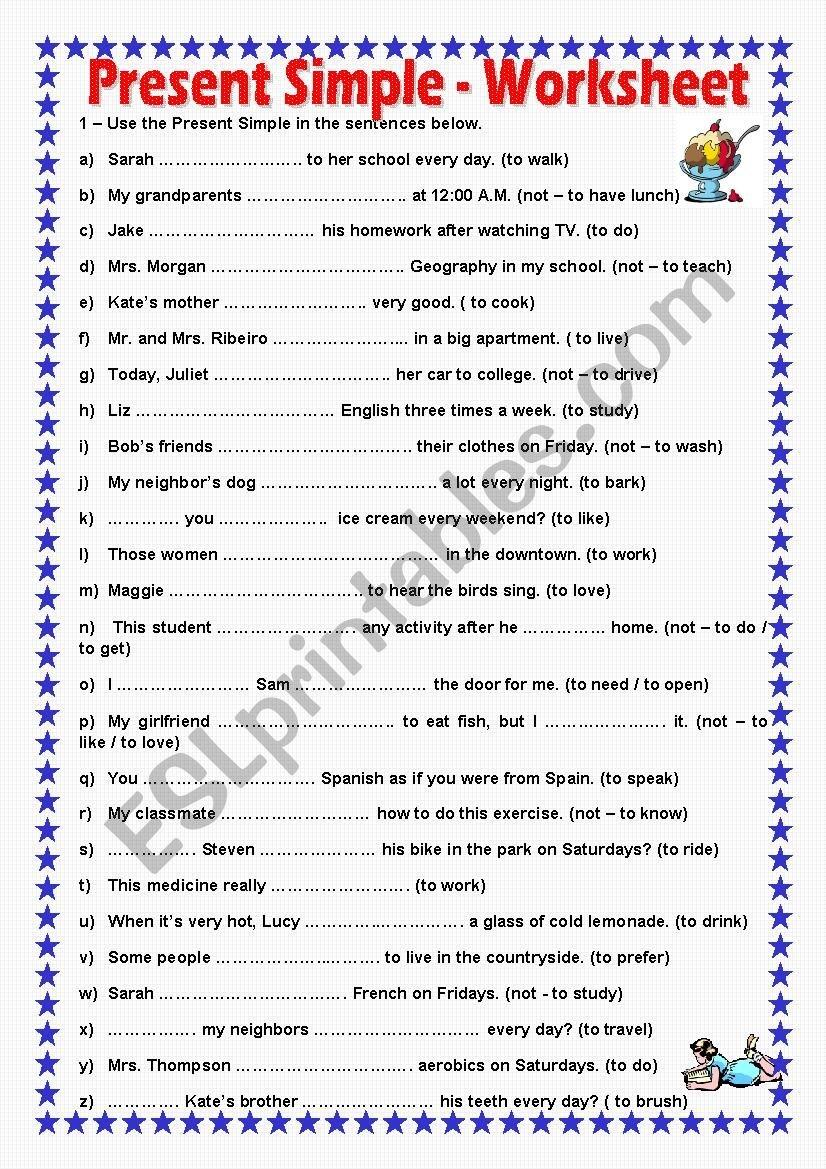 THE PRESENT SIMPLE EXERCISE AFFIRMATIVE NEGATIVE AND INTERROGATIVE FORMS ESL Worksheet By Junior Right