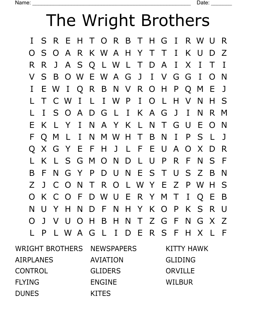 The Wright Brothers Word Search WordMint History Of Flight By Teach Simple