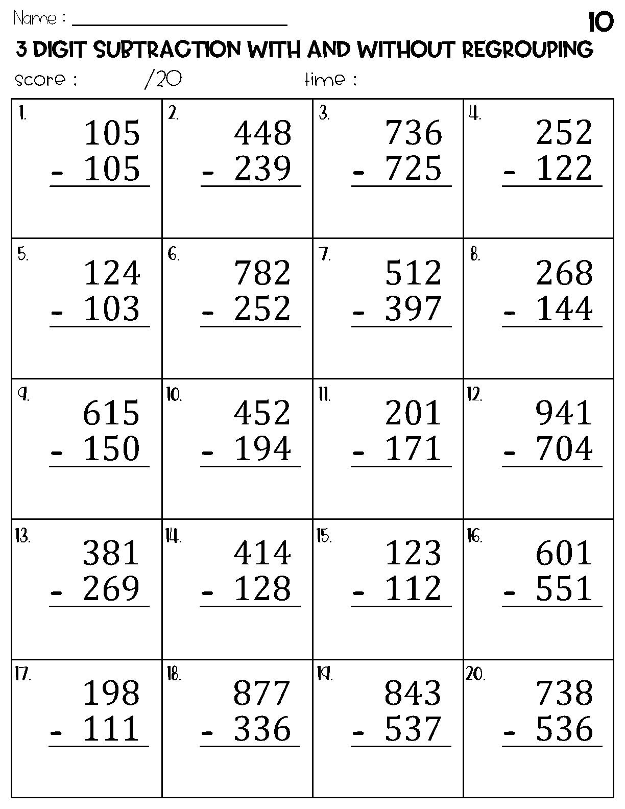 Three Digit Subtraction With And Without Regrouping Worksheets Etsy Three Digit Subtraction With And Without Regrouping Worksheets Etsy