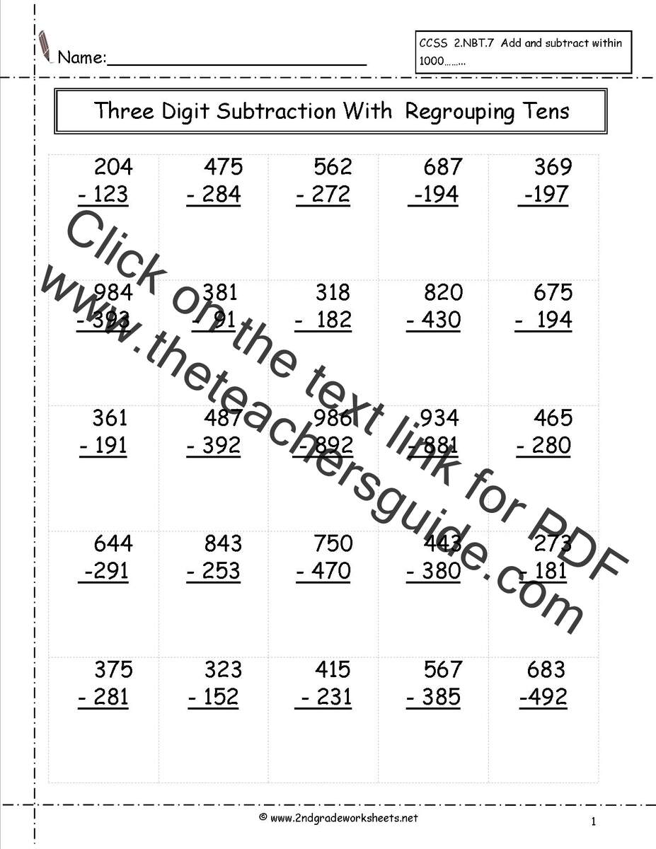 Three Digit Subtraction Worksheets Three Digit Subtraction Worksheets