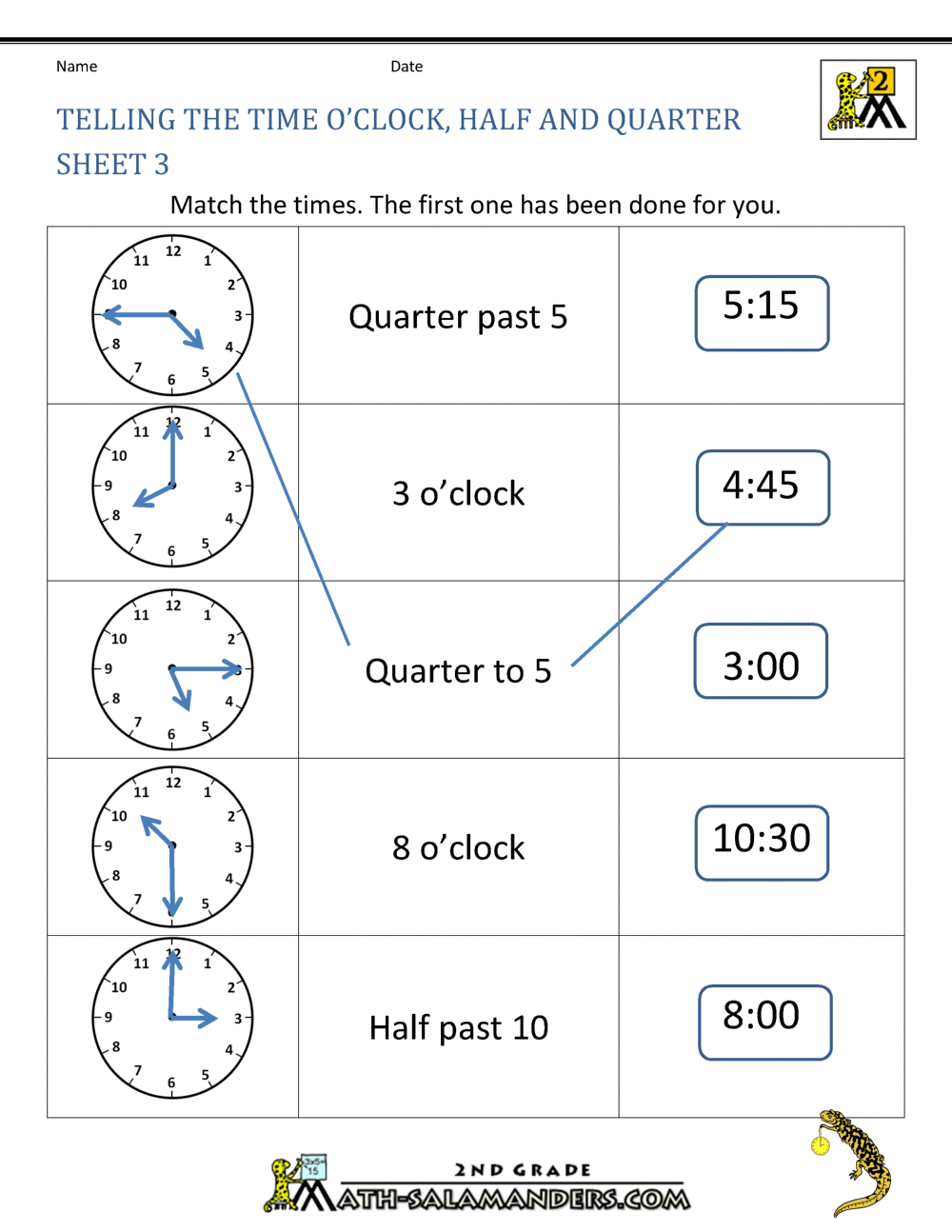 Time Worksheet O Clock Quarter And Half Past Telling Time Quarter Past The Hour Worksheets For 2nd Graders