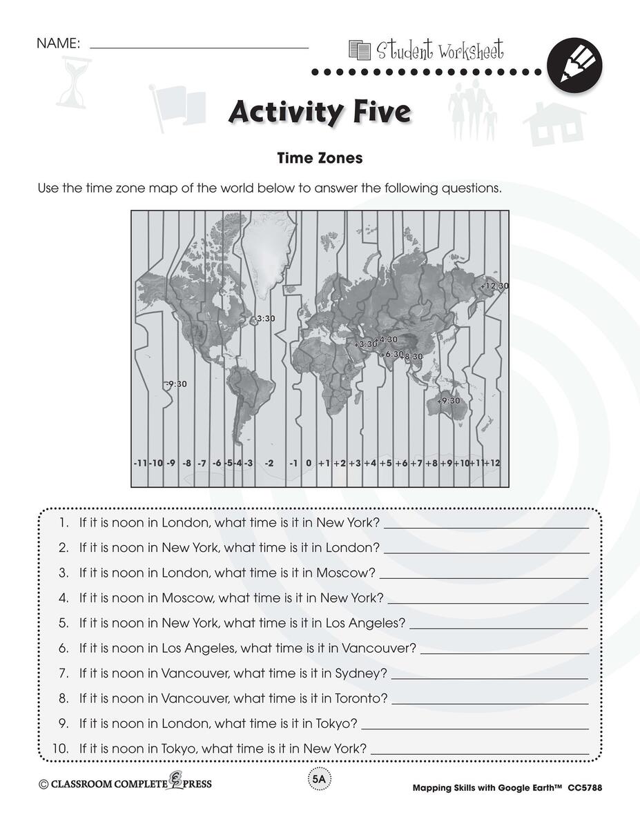 Time Zones Activity Worksheets