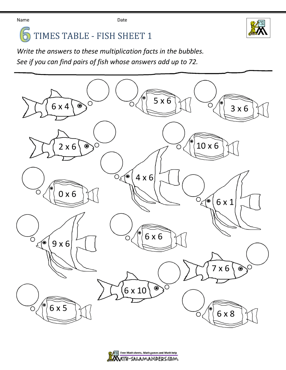 Times Table Worksheets 6 Times Table Sheets