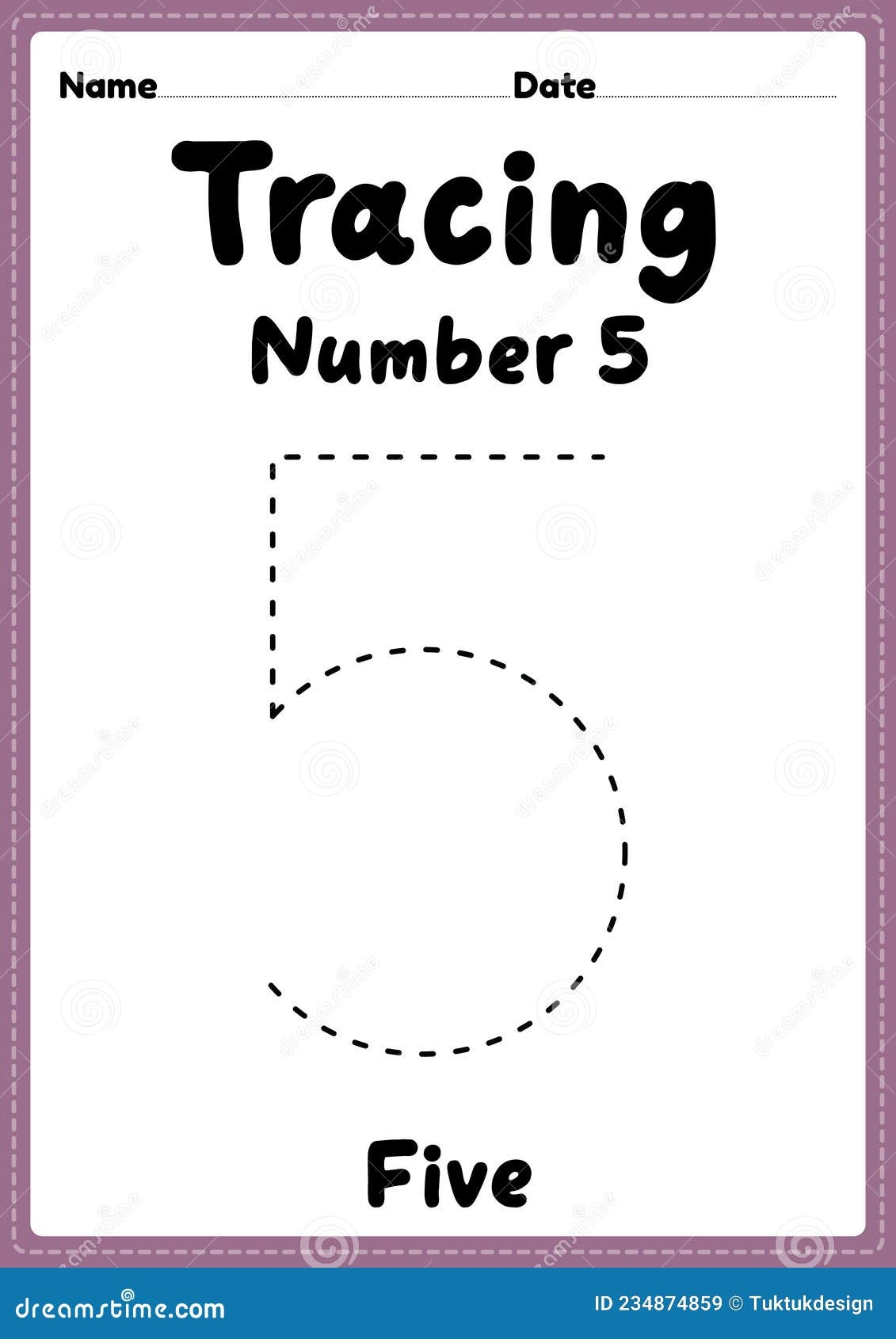 Tracing Number 5 Worksheet For Kindergarten Preschool And Montessori Kids For Handwriting Practice Activities Stock Illustration Illustration Of Printable Education 234874859