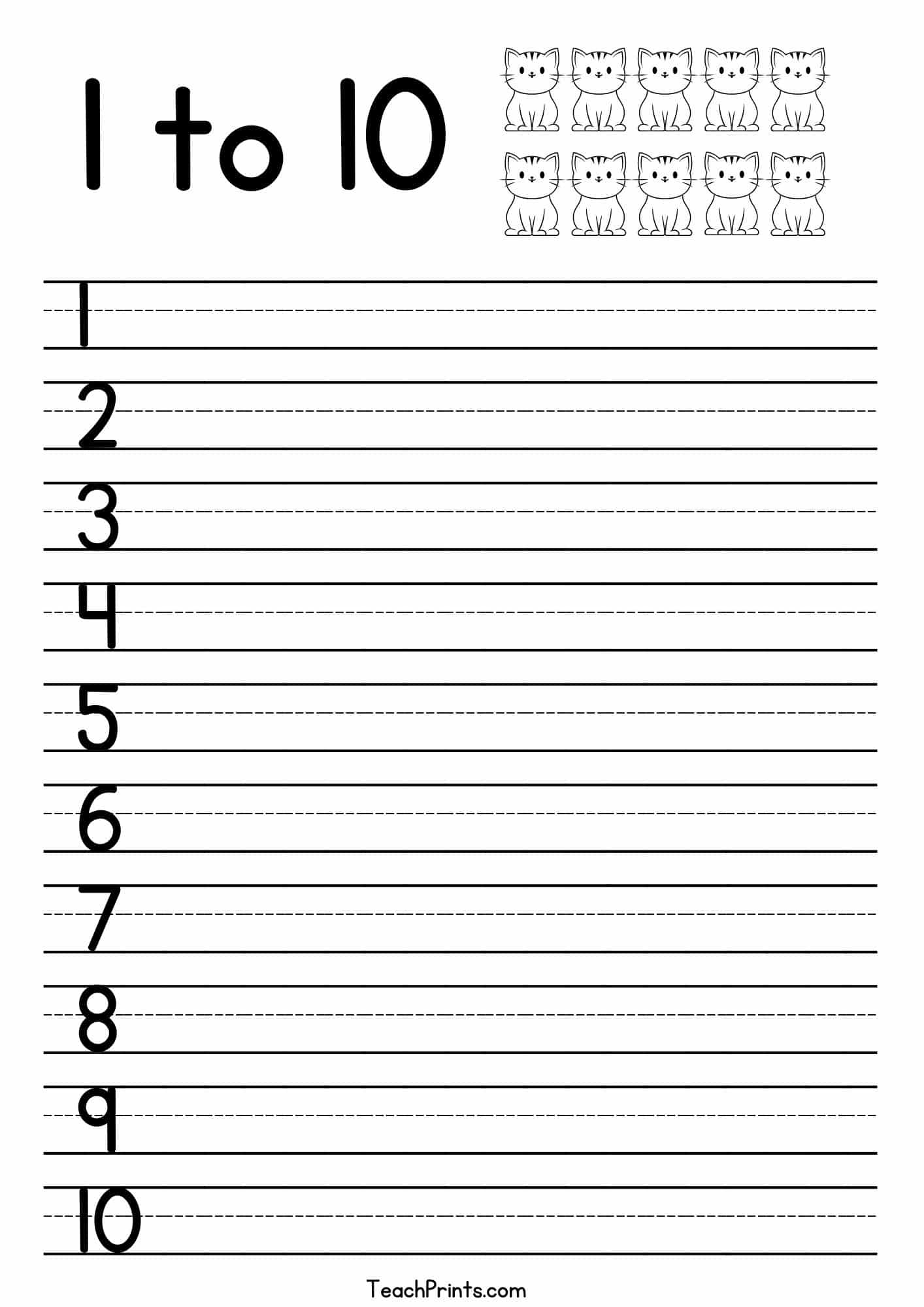 Tracing Numbers 1 10 Worksheets Free Printable Pdfs Teach Prints Free Custom Printable Handwriting Worksheet Templates Canva