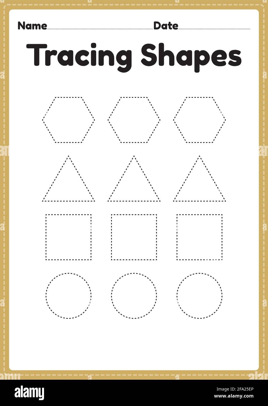 Tracing Shapes Worksheet For Kindergarten And Preschool Kids For Handwriting Practice And Educational Activities In A Printable Page Illustration Stock Vector Image Art Alamy