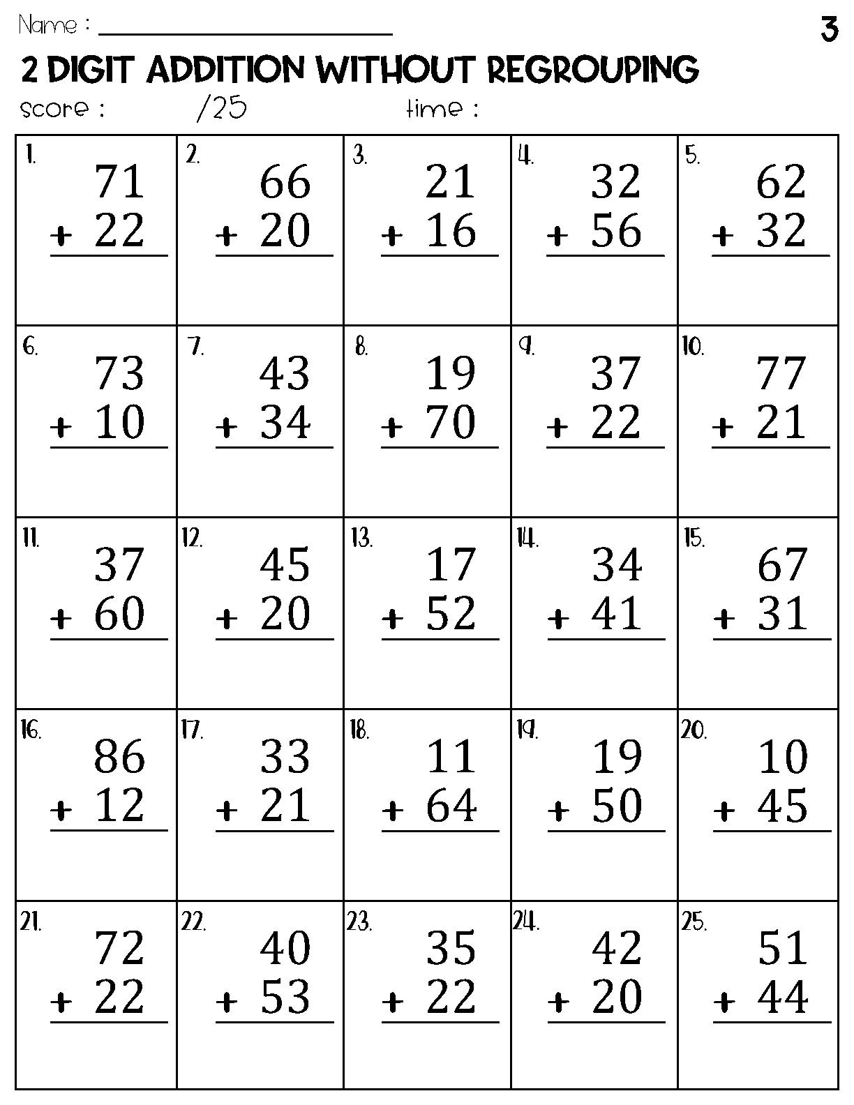 Two Digit Addition Without Regrouping Worksheets Etsy Israel