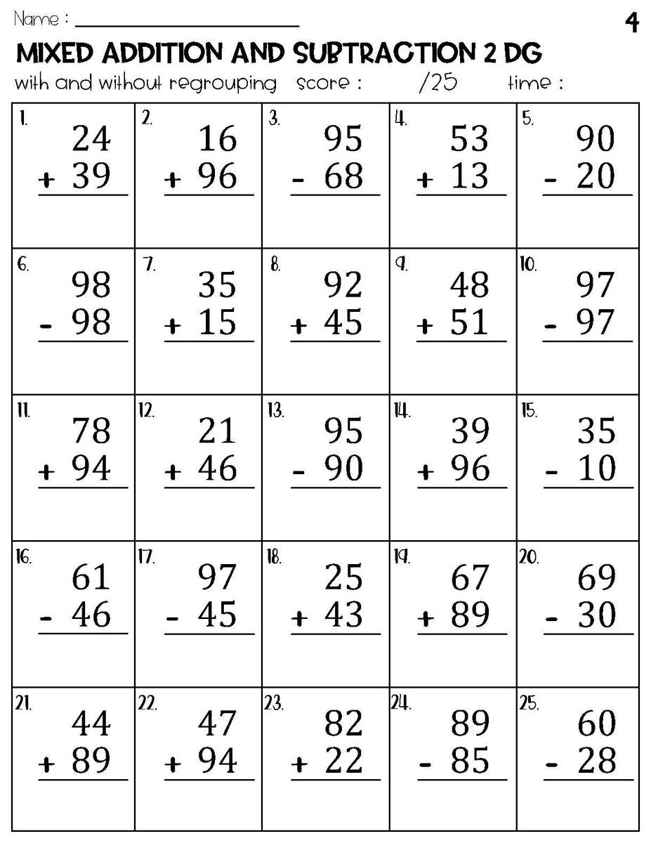 Two Digit Mixed Addition And Subtraction With And Without Regrouping Worksheets Etsy Sweden
