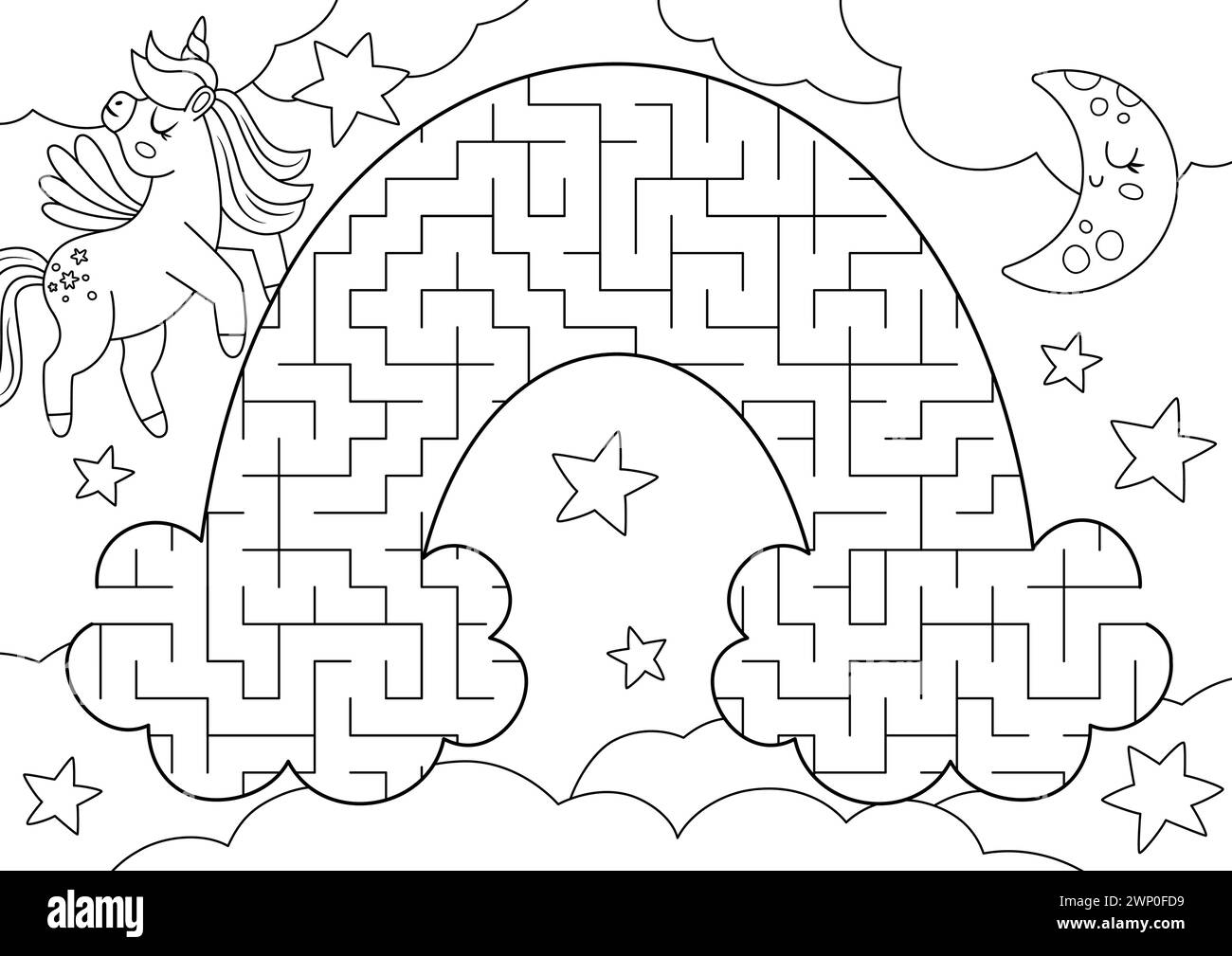 Unicorn Black And White Geometrical Maze For Kids Fairytale Line Preschool Printable Activity Shaped As Rainbow Magic Or Fantasy Labyrinth Game Puzz Stock Vector Image Art Alamy Maze Game For Children Cute Cartoon Pony In Unicorn Costume Kawaii Animals Printable Worksheet For Halloween Party Vector Illustration Stock Vektor Adobe Stock
